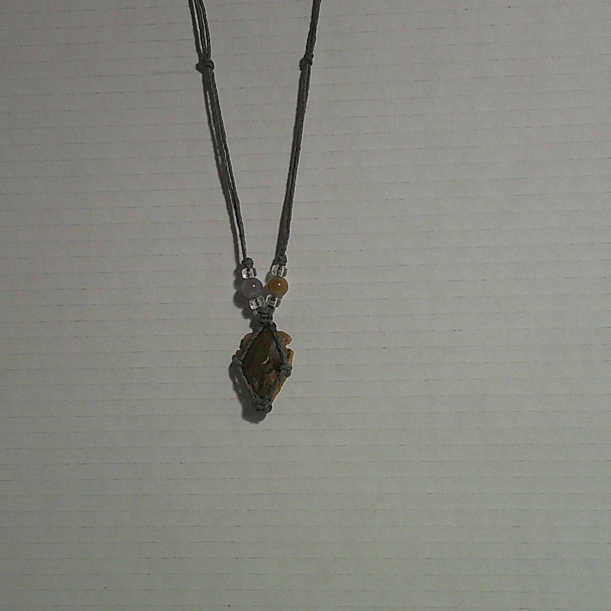 Arrowhead Necklace – Grey Hemp & Olive Glass Beads