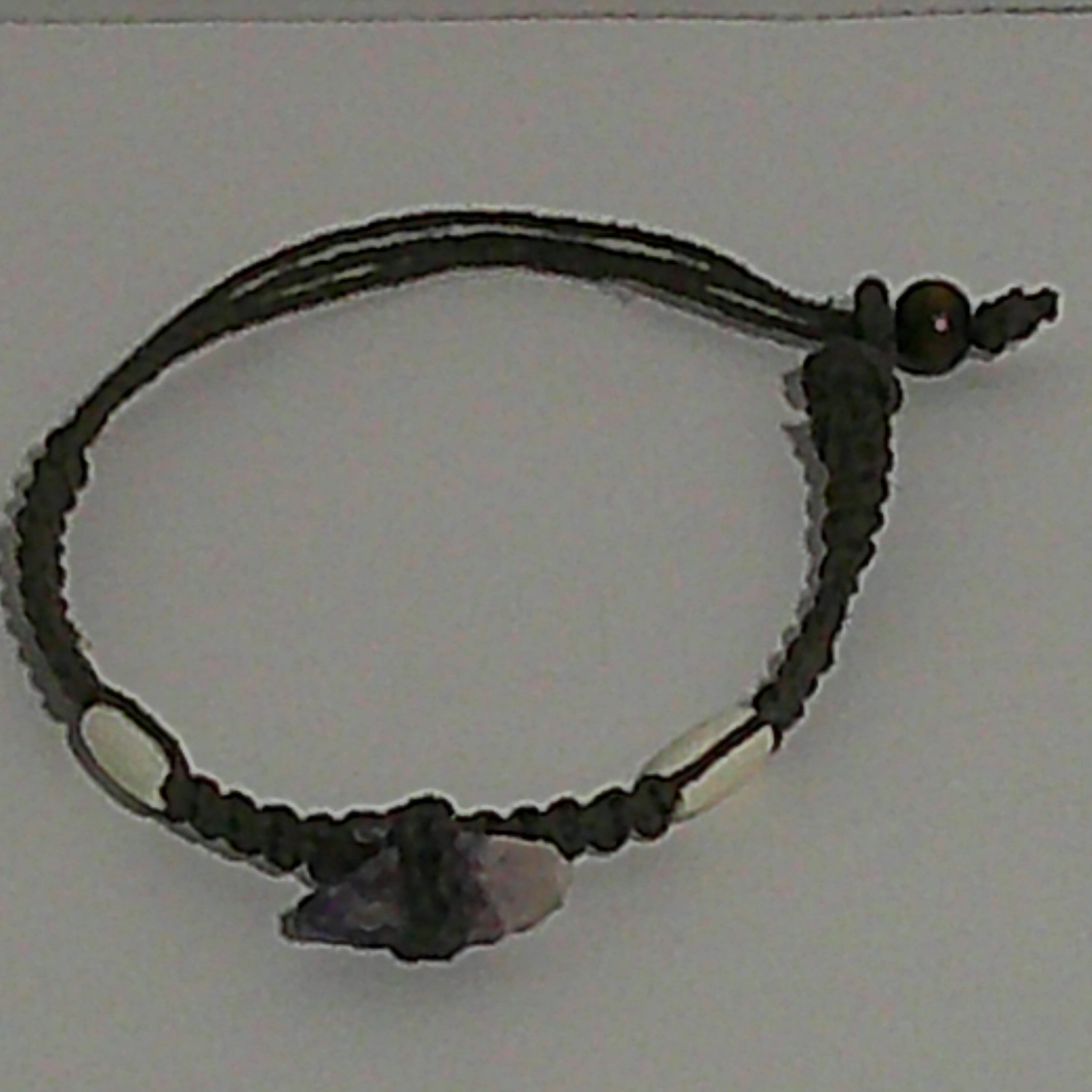 Slate Grey Hemp Bracelet with Quartz Crystal and White Bone Beads