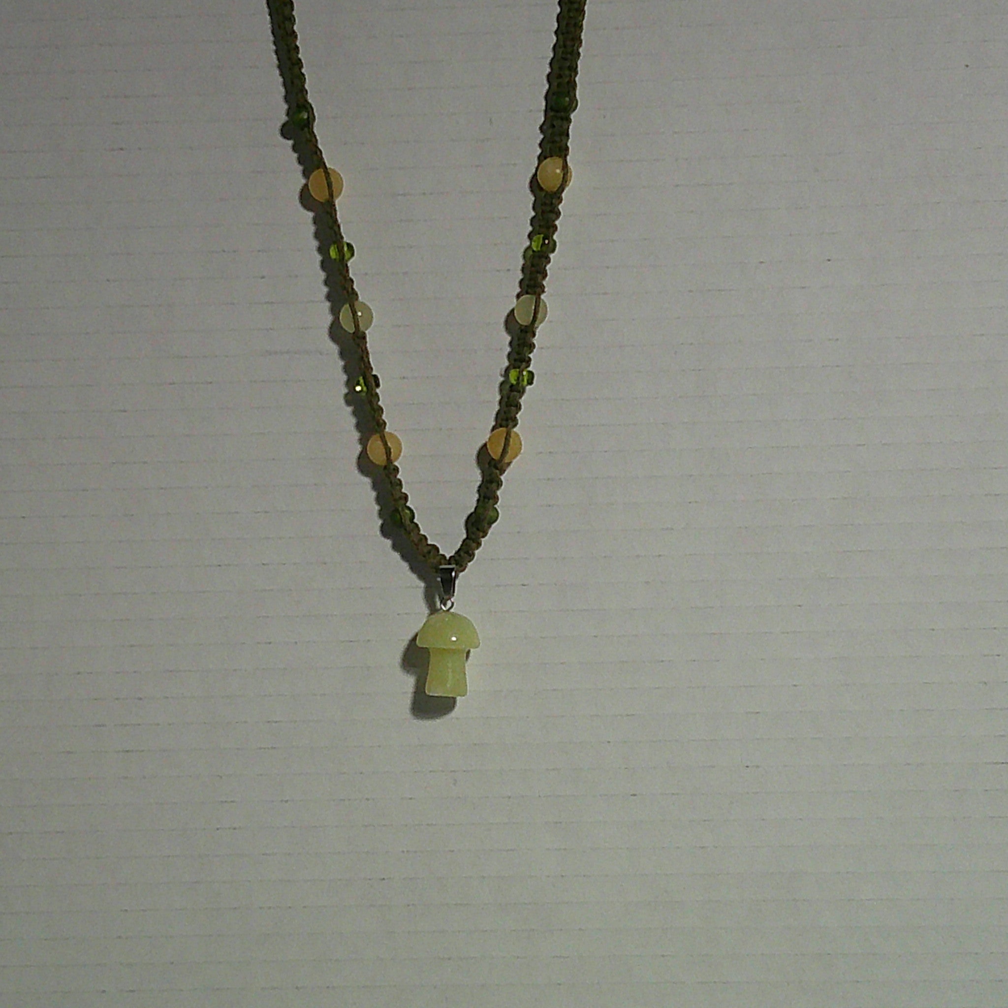 Olive Green Hemp Necklace with Citrine Mushroom and Citrine Accents