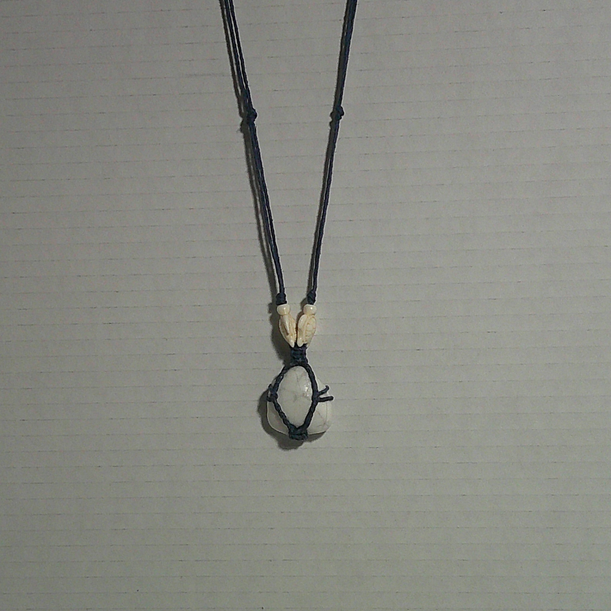 Blue Hemp Necklace with Hematite Pendant and Turtle Beads