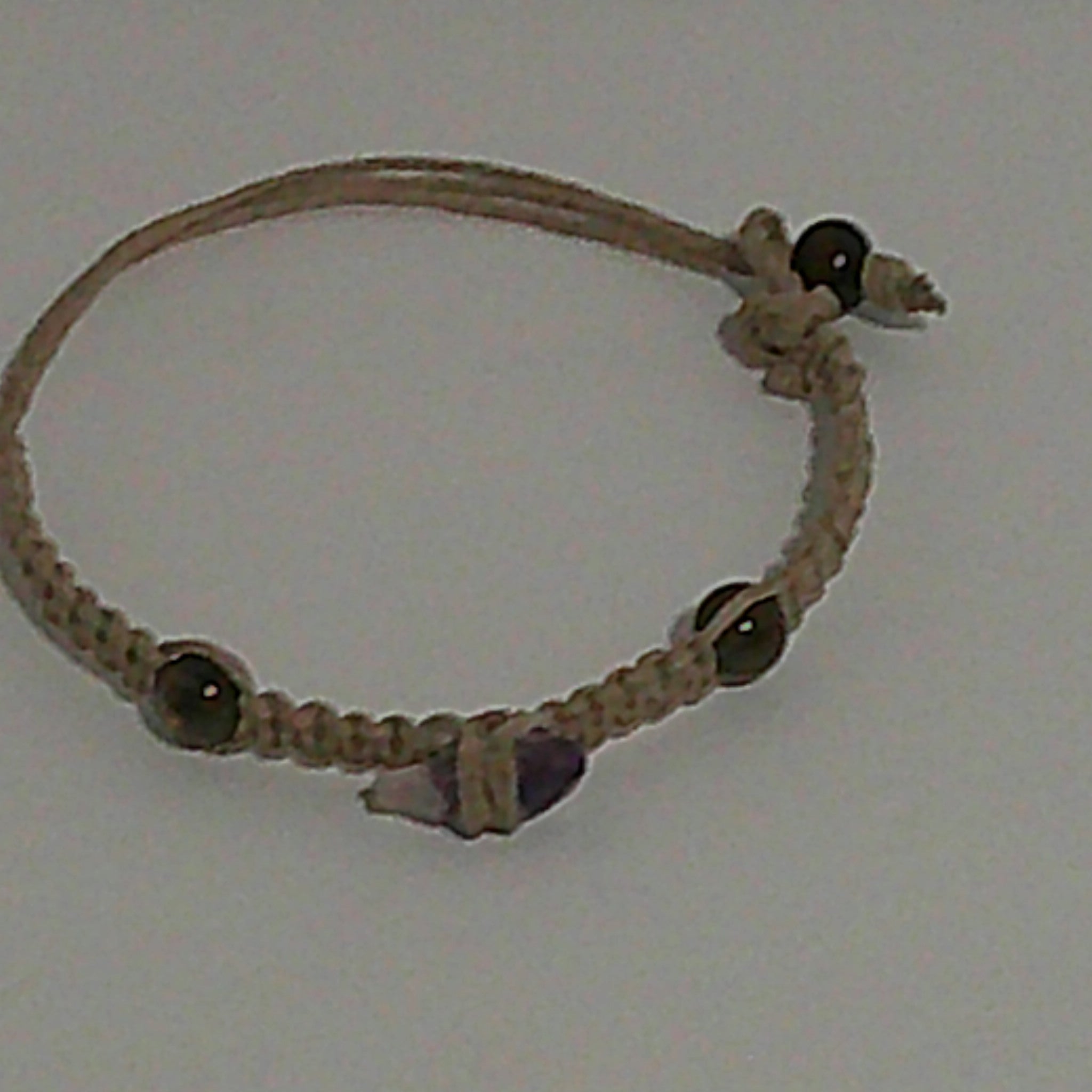Natural Hemp Bracelet with Amethyst Stone and Smokey Quartz Beads