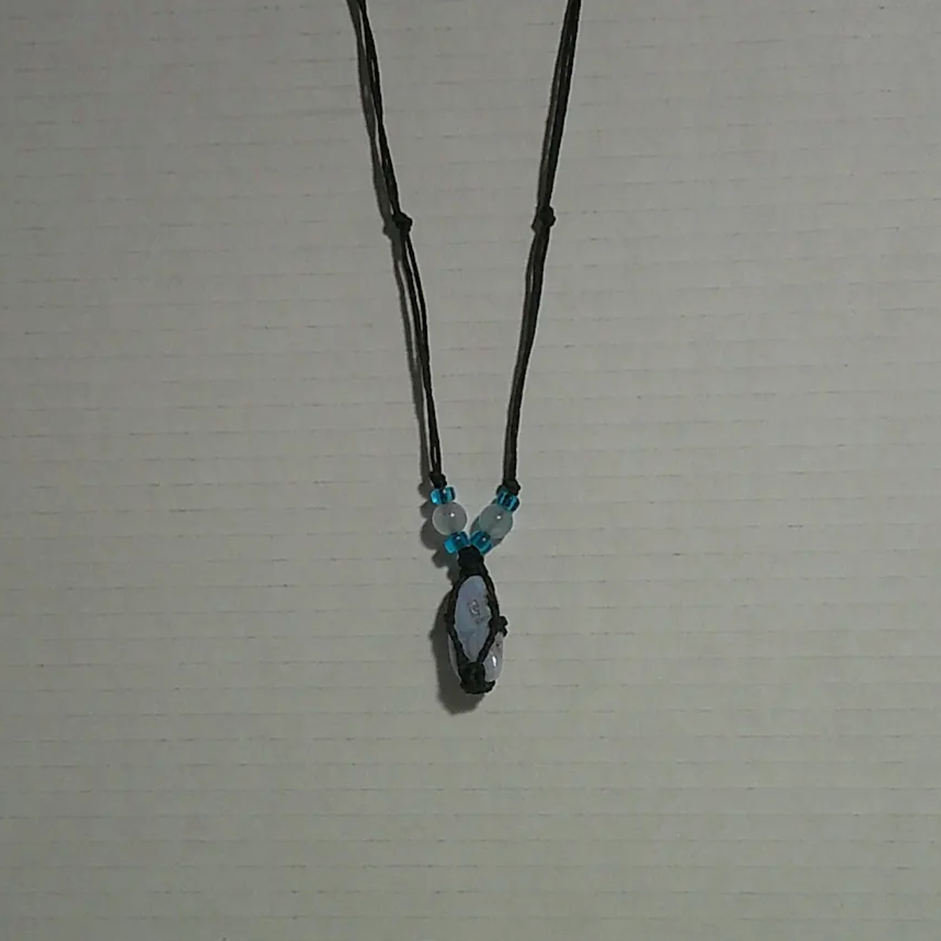 Blue Hemp Necklace with Blue Lace Stone and Glass Beads